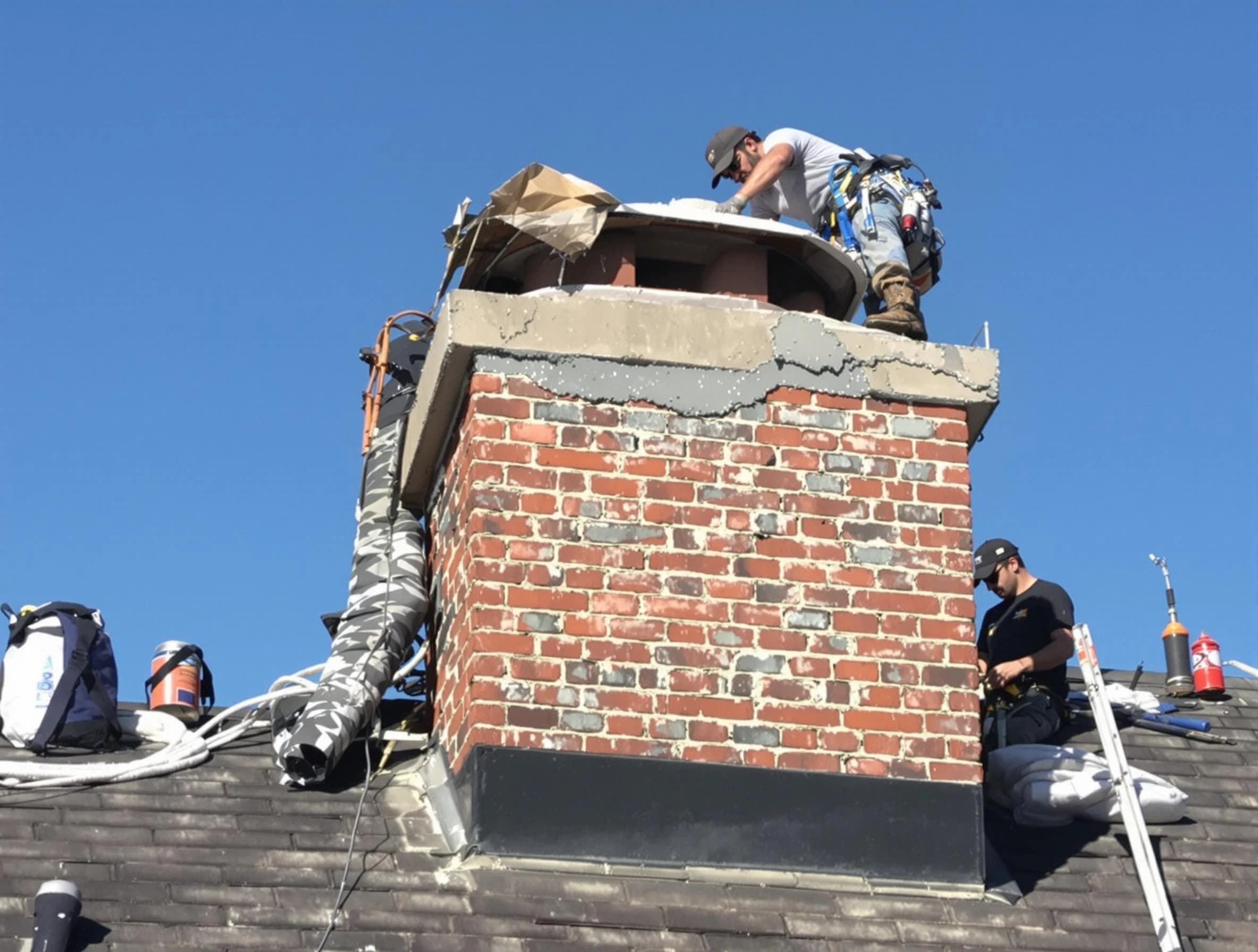 Clifton Chimney Sweep installing a custom chimney crown in Clifton, NJ