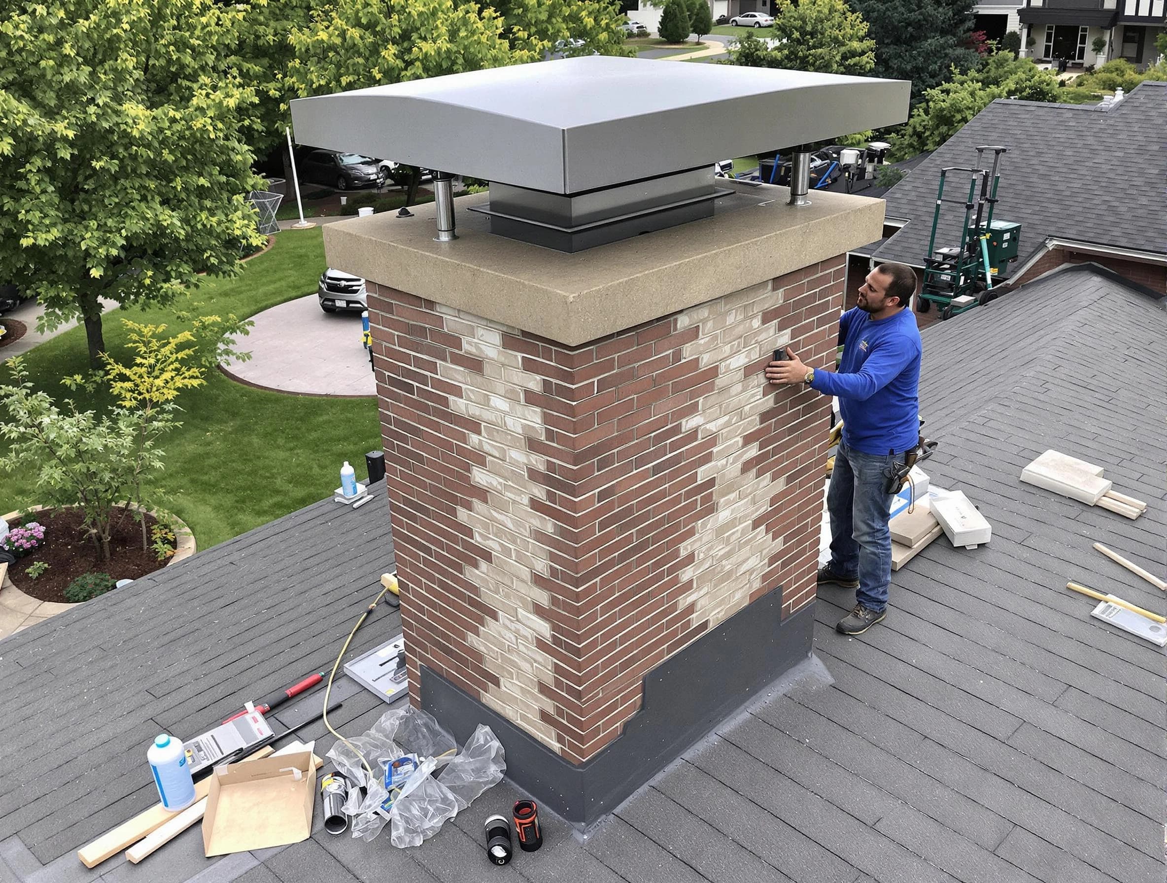 Clifton Chimney Sweep team working on a custom chimney remodel in Clifton, NJ