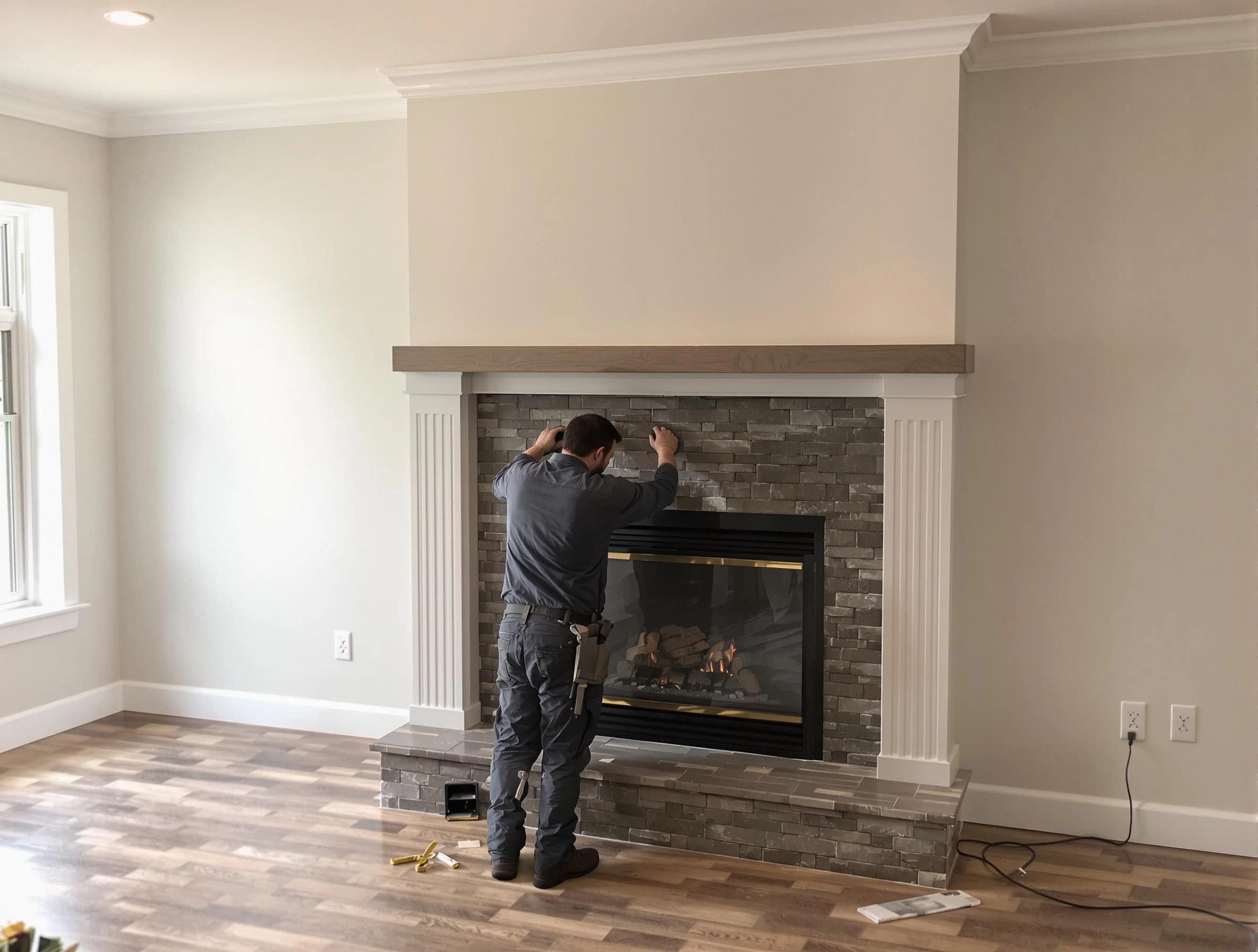 Clifton Chimney Sweep finishing a custom fireplace install in Clifton, NJ